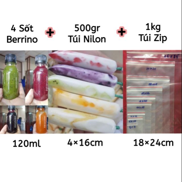 Combo 4 Sốt 120ml + 1kg Túi Zip 18×24cm + 500gr Túi nilon 4×16cm