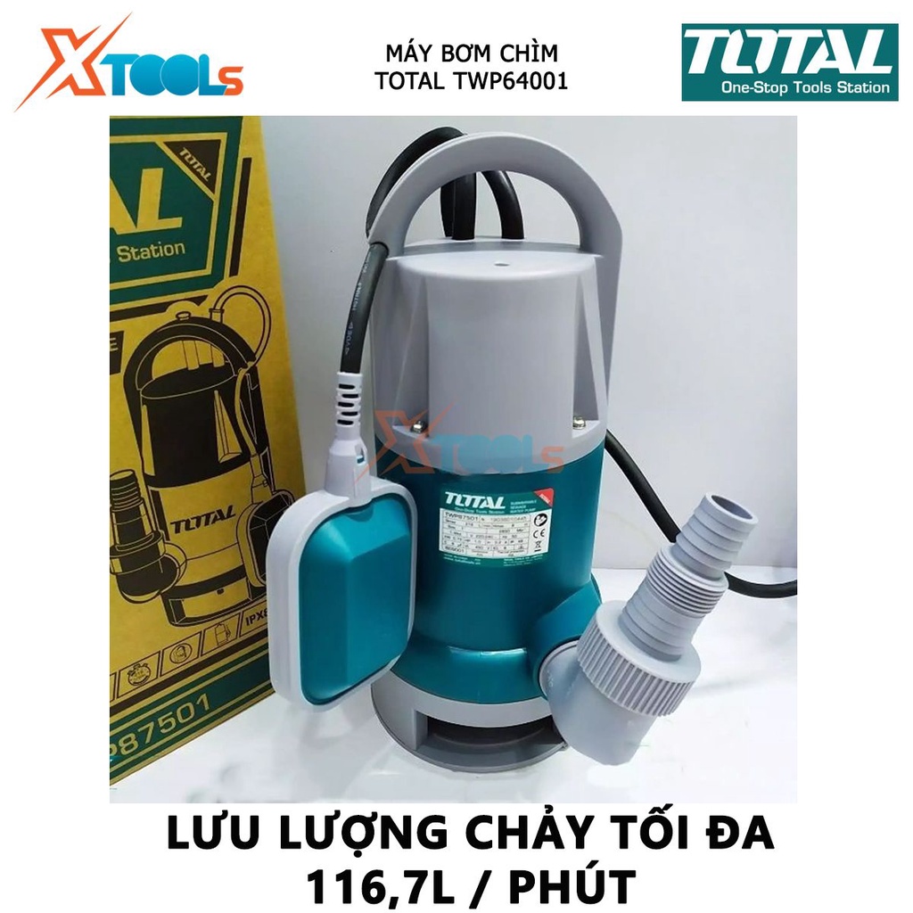 Máy bơm chìm nước sạch TOTAL TWP64001 máy bơm thả chìm tự động 220V, Công suất đầu vào 400W, hút nước cống, nước tù đọng