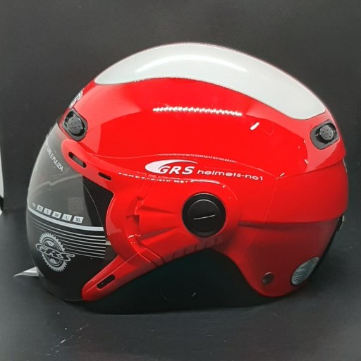 Mũ bảo hiểm 1/2 đầu có kính GRS A102K đỏ line trắng bóng bảo hành 12 tháng