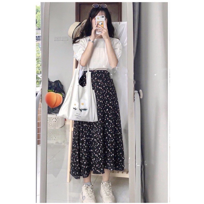 Chân váy hoa nhiều màu 2 lớp dáng xoè cạp thun Ulzzang hottrend hè 2022