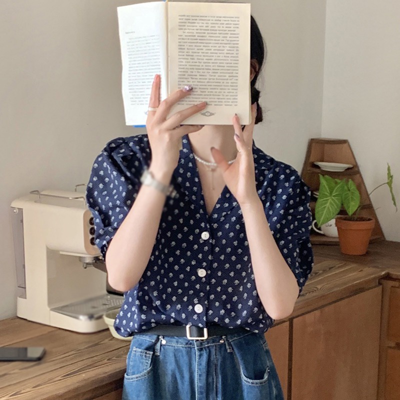 Áo Sơ Mi Chiffon Tay Ngắn Dáng Rộng In Họa Tiết Hoa Thời Trang Mùa Hè Xinh Xắn Cho Nữ