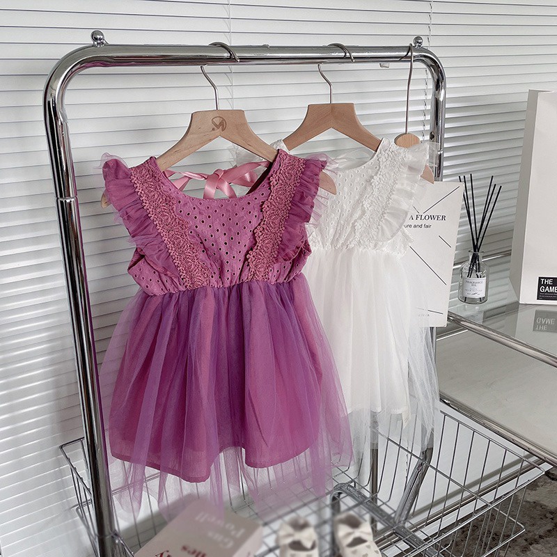 Đầm Tutu Sát Nách Phối Lưới Thoáng Khí Thời Trang Cho Bé Gái