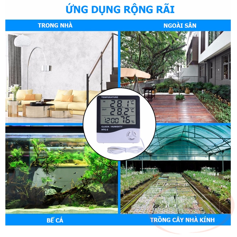 Đồng hồ nhiệt ẩm kế điện tử HTC 2 màn hình LCD đo nhiệt độ và độ ẩm