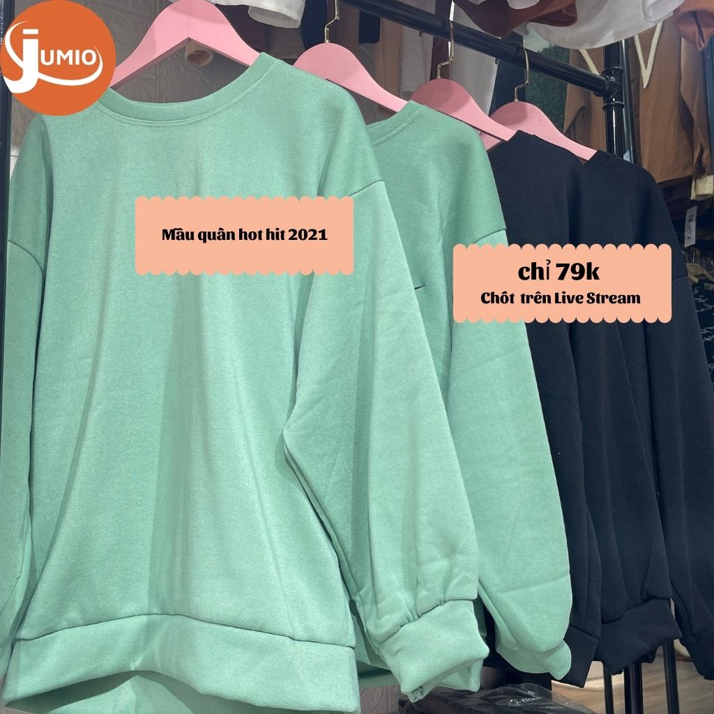 Áo Sweater nữ form rộng dáng dài phong cách Hàn Quốc, Áo phông dài tay lót nỉ chất dày dặn 2 màu đen xanh Freesize JUMIO | BigBuy360 - bigbuy360.vn