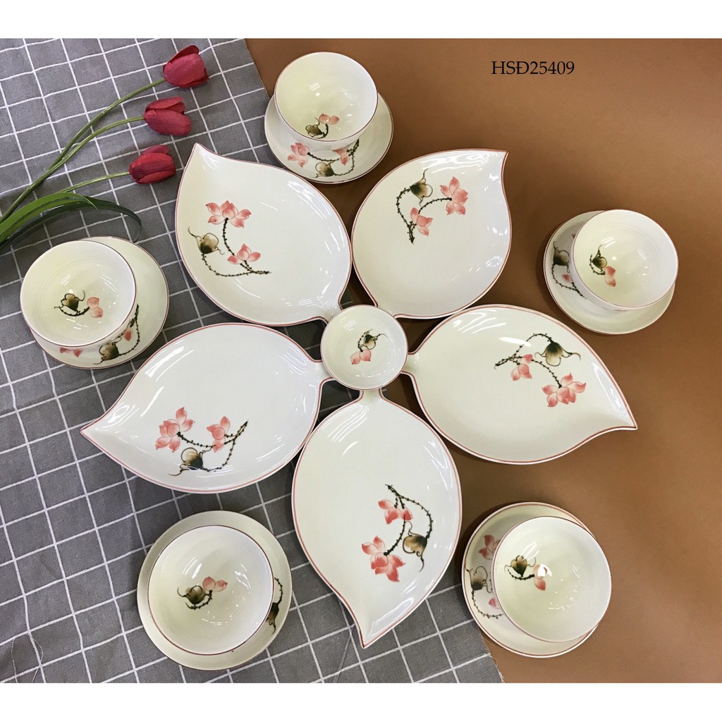 Set đĩa lá trầu sứ Bát Tràng nhiều mẫu