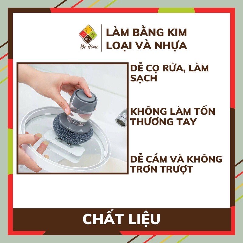 Dụng cụ cọ xoong nồi có bình đựng dầu nhả tự động, cọ rửa chén tay cầm tròn