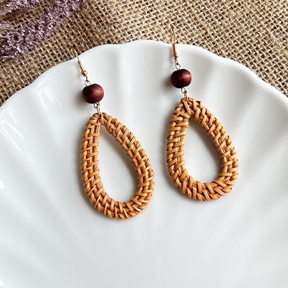 Bông tai CINCI HANOI mây tre đan hình giọt nước handmade MTD15