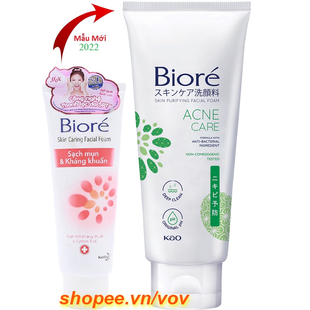 Sữa Rửa Mặt 100g Biore Acne Care Sạch Mụn Và Kháng Khuẩn, vov Cam Kết Chính Hãng.