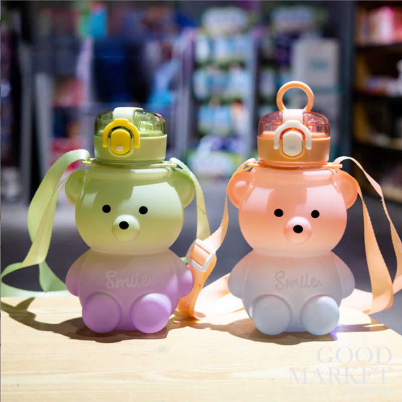 Bình Nước Thể Thao 800ml Bằng Nhựa Màu Hồng In Họa Tiết Dễ Thương Có Ống Hút Và Dây Đeo Cho Bé Gái