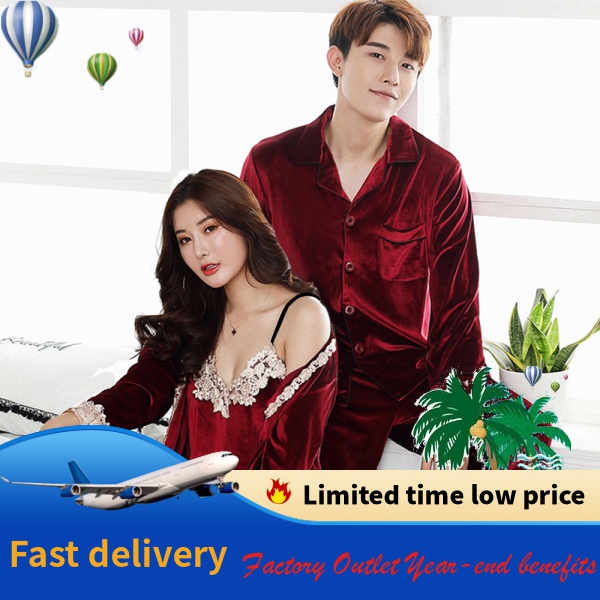 {Nightgown} Bộ Đồ Ngủ Tay Dài Bằng Nhung Màu Vàng Kim Gợi Cảm Phong Cách Hàn Quốc Mặc Ở Nhà Cho Nam Và Nữ sIhU & ** - --&& *