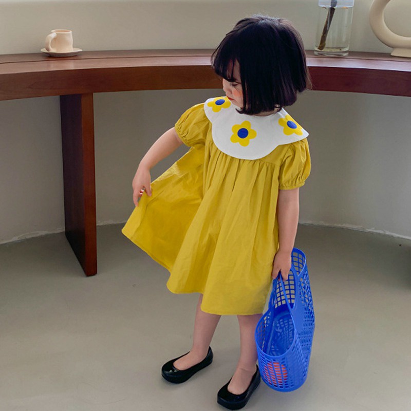 Đầm Tay Phồng Ngắn In Họa Tiết Hoa Phong Cách Hàn Quốc Thời Trang Mùa Hè Xinh Xắn Cho Bé Gái