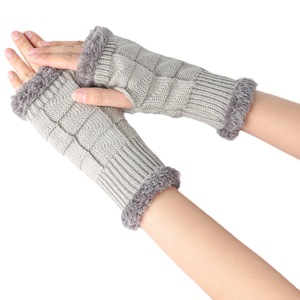 Plush gloves knitted wool women warm autumn winter short finger bracers thickened short gloves