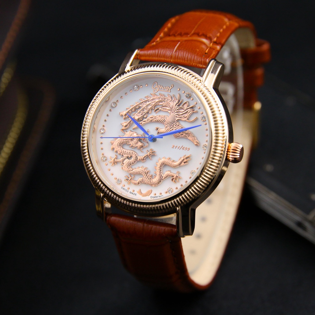 [ Thời Thượng ] Đồng Hồ Nam Ogival Long Phụng Siêu Sang Trọng - Viền Vân Đẳng Cấp - Bảo Hành 12 Tháng - Chống Nước 3atm