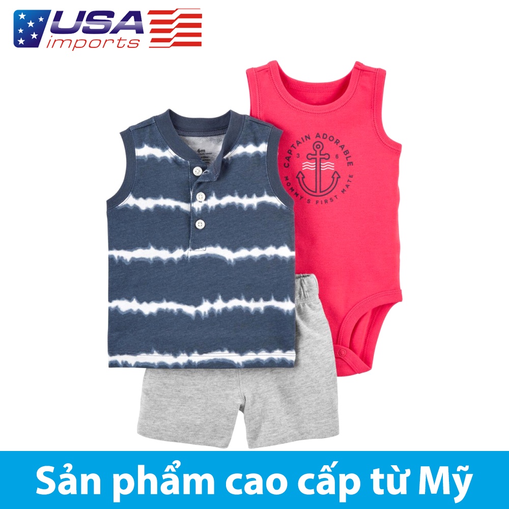 Set 3 món áo sát nách henley Tie-Dye kèm quần short xám Car-tờ Auth Từ Mỹ (1L712810)