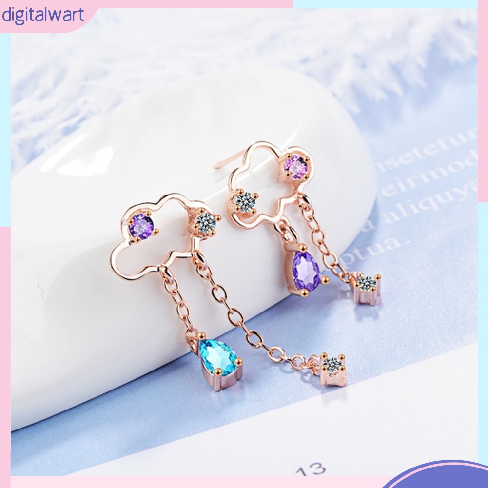 Đôi Bông Tai Dáng Dài Hình Đám Mây Và Giọt Nước Đính Đá Thời Trang Cho Nữ