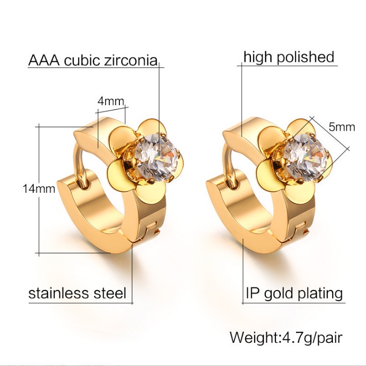Bông Tai Titan Ko Rỉ Khoen Tròn Đính Hoa TT 4137