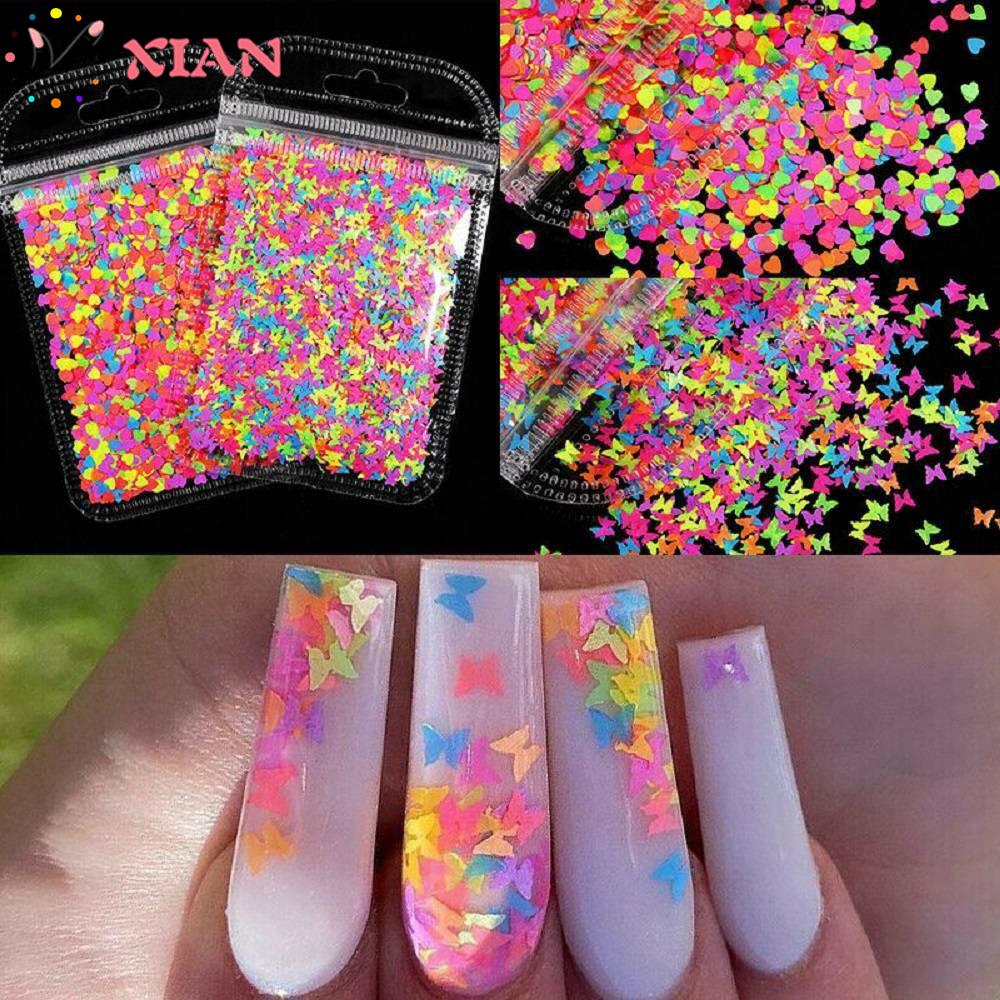 (Hàng Mới Về) Hộp Kim Tuyến Neon 3d Trang Trí Móng Tay Lấp Lánh Huỳnh Quang
