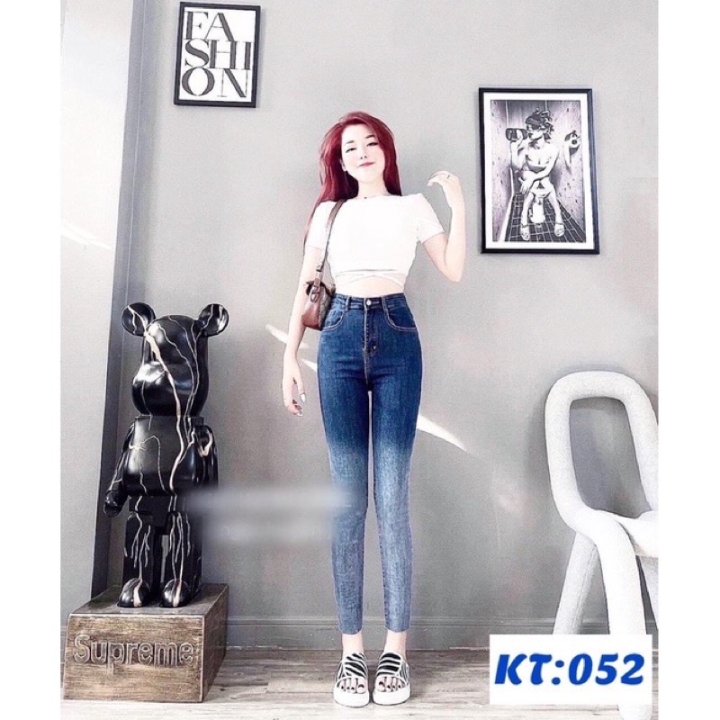 Quần Jeans Dài Ôm Loang Xanh Co Giãn Sz SML