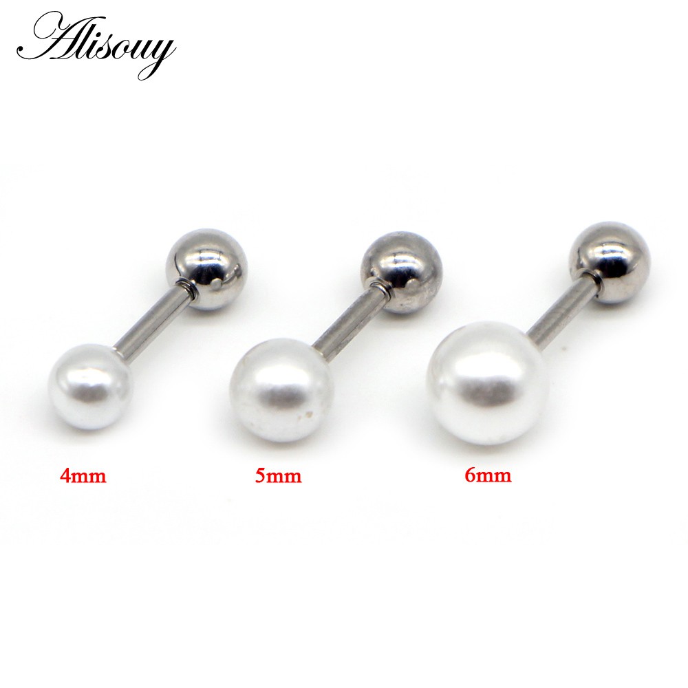 Alisouy 2 PC 3 / 4 / 5 / 6 / 8 / 10mm Màu Bạc Thép Không Gỉ Ngọc Trai Bóng Vít Xuyên Nữ Bông Tai Khuyên Tai