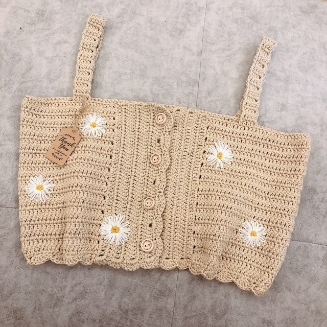 HIN Áo croptop hoa cúc handmade