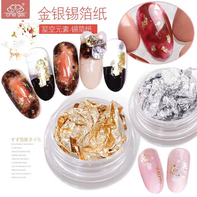 Nhũ giấy bạc, set 12 ô giấy nhún vàng bạc - CHEAP NAIL
