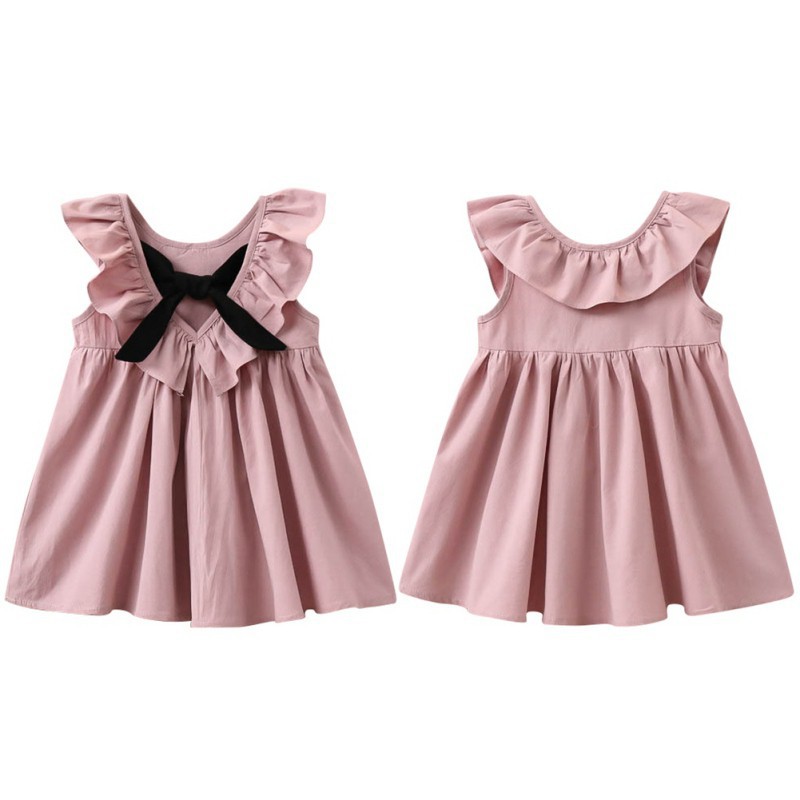 Đầm tay xòe cánh bướm thắt nơ lưng cho bé