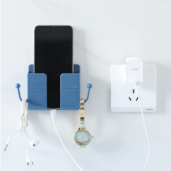 Kệ Dán Tường Để Remote, Đồ Dùng, Giá Đỡ Sạc Điện Thoại, Có Móc Treo Chìa Khóa, Dây Sạc
