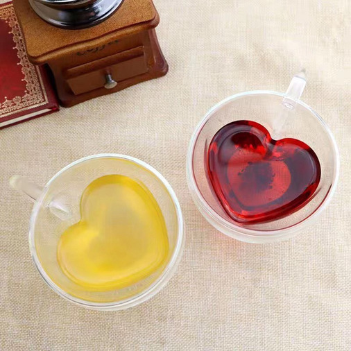 🔥Hot Sale🔥 【180-240ML】 Hình trái tim Cốc cà phê hoặc Tách trà thủy tinh cách nhiệt hai lớp, Kính hai lớp 8 oz - Rõ ràng, Độc đáo & Cách nhiệt với Tay cầm