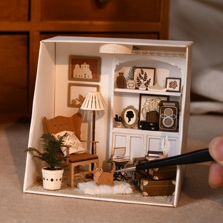 Cutebee mô hình nhà gỗ DIY, Nhà búp bê bằng gỗ cho mèo có đèn LED thumbnail