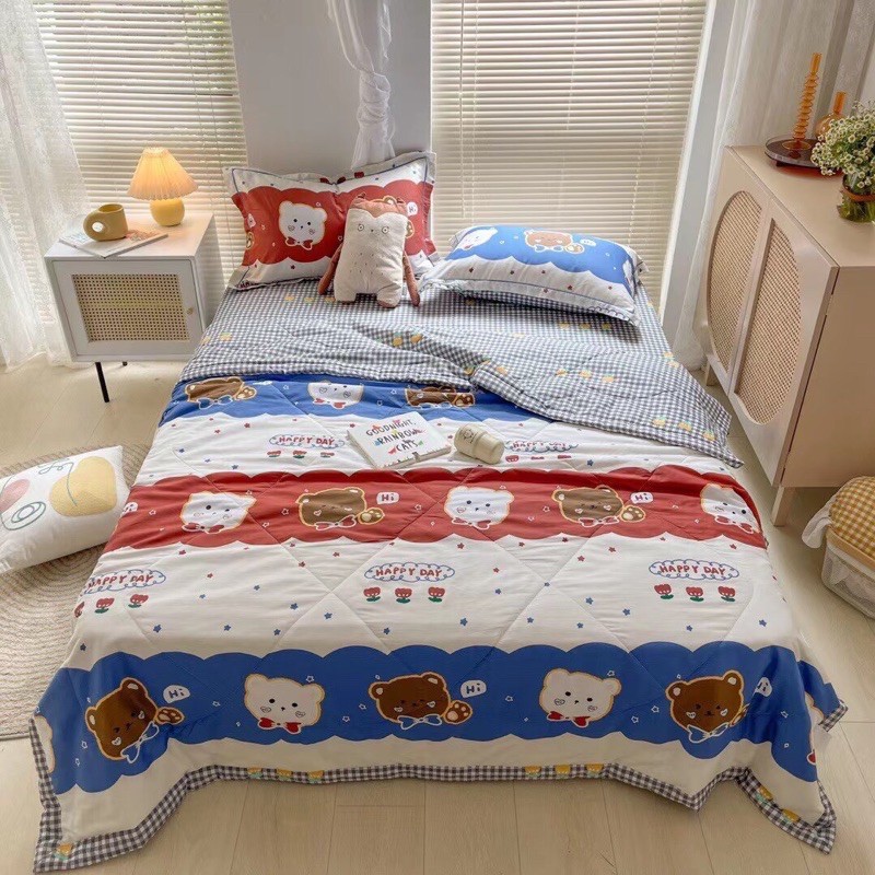 Bộ chăn ga gối Cotton chăn trần - đủ hoa tiết -Luis Bedding( free bo chun theo kích thước)