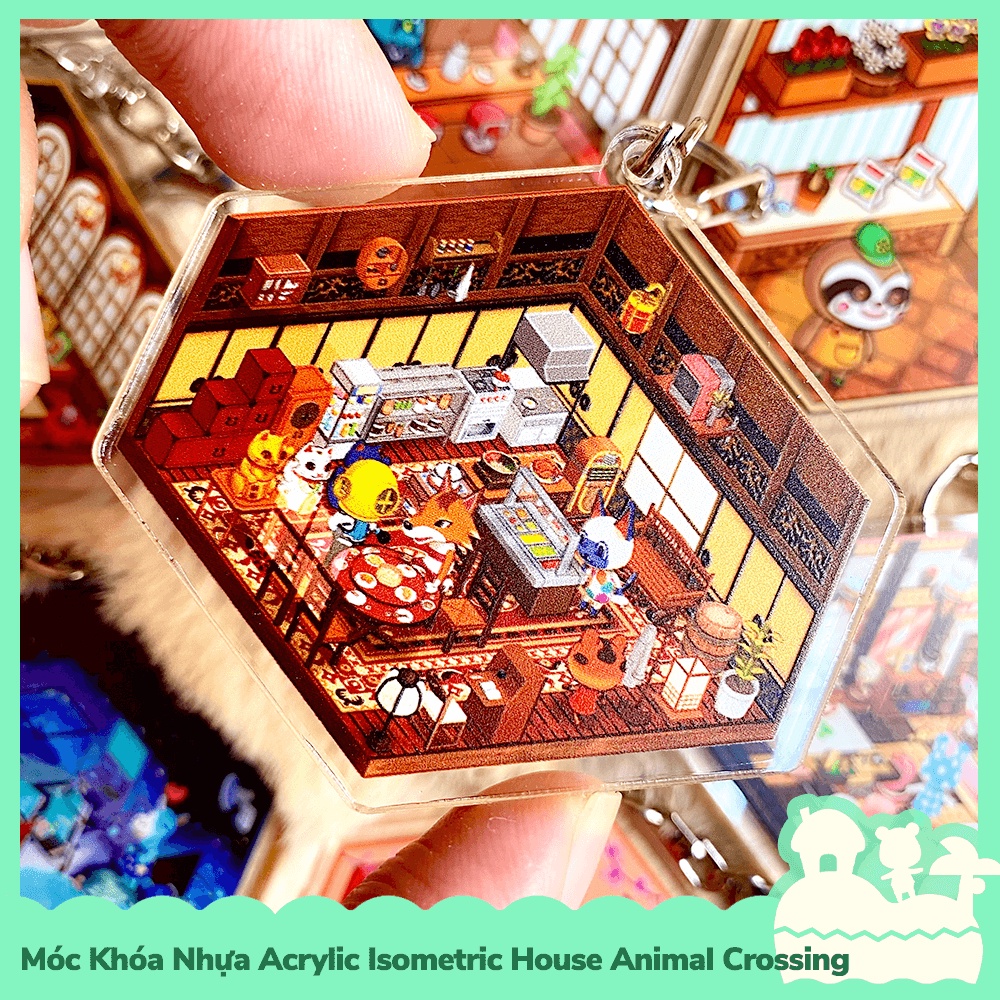 [Sẵn VN - NowShip] Móc Khóa Keychain Acrylic Nhựa Trong Isometric Nhân Vật Game Animal Crossing Horizons Inside Happy