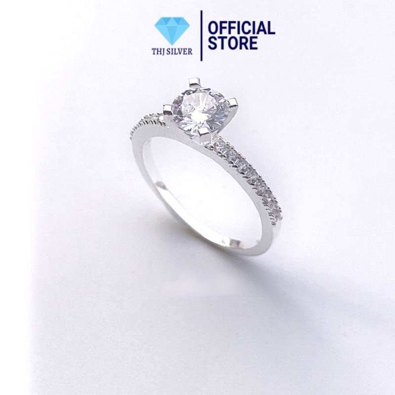 Nhẫn nữ cầu hôn đính đá nhân tạo chuẩn bạc-THJ SILVER