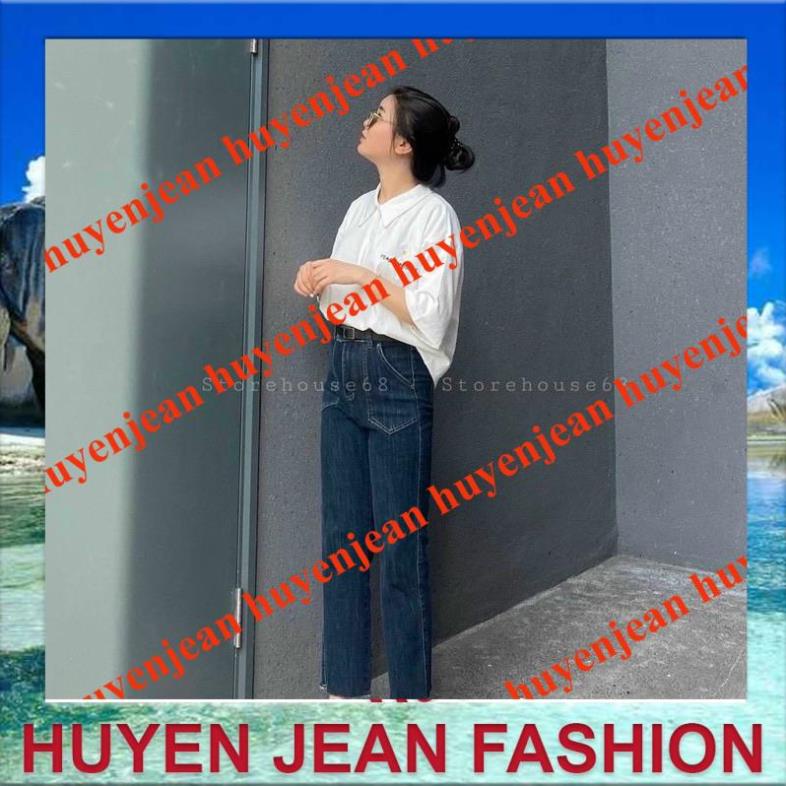 quần jean nữ ống đứng cạp cao co giãn 2 túi trước | BigBuy360 - bigbuy360.vn