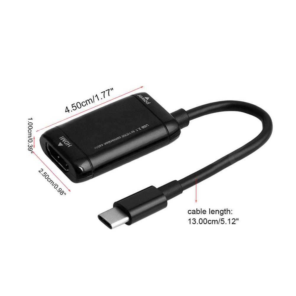 Dây Cáp Chuyển Đổi Usb-C Type C Sang Hdmi Usb 3.1 Cho Điện Thoại / Máy Tính Bảng Mhl Android Đen