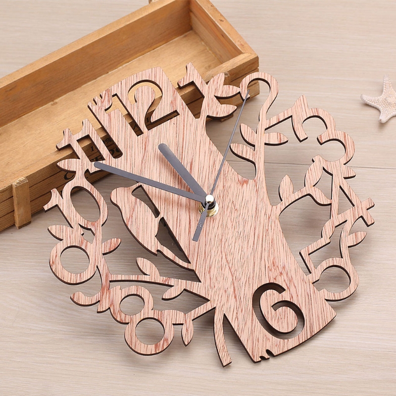 1PC Modern Wooden Tree Wall Clock 3D DIY Clock Home Decor