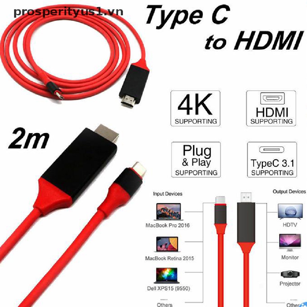 (prosperityus1) Cáp Chuyển Đổi USB-C Type C Sang HDMI AV TV USB 3.1 Plug And Play 4K HD Video
