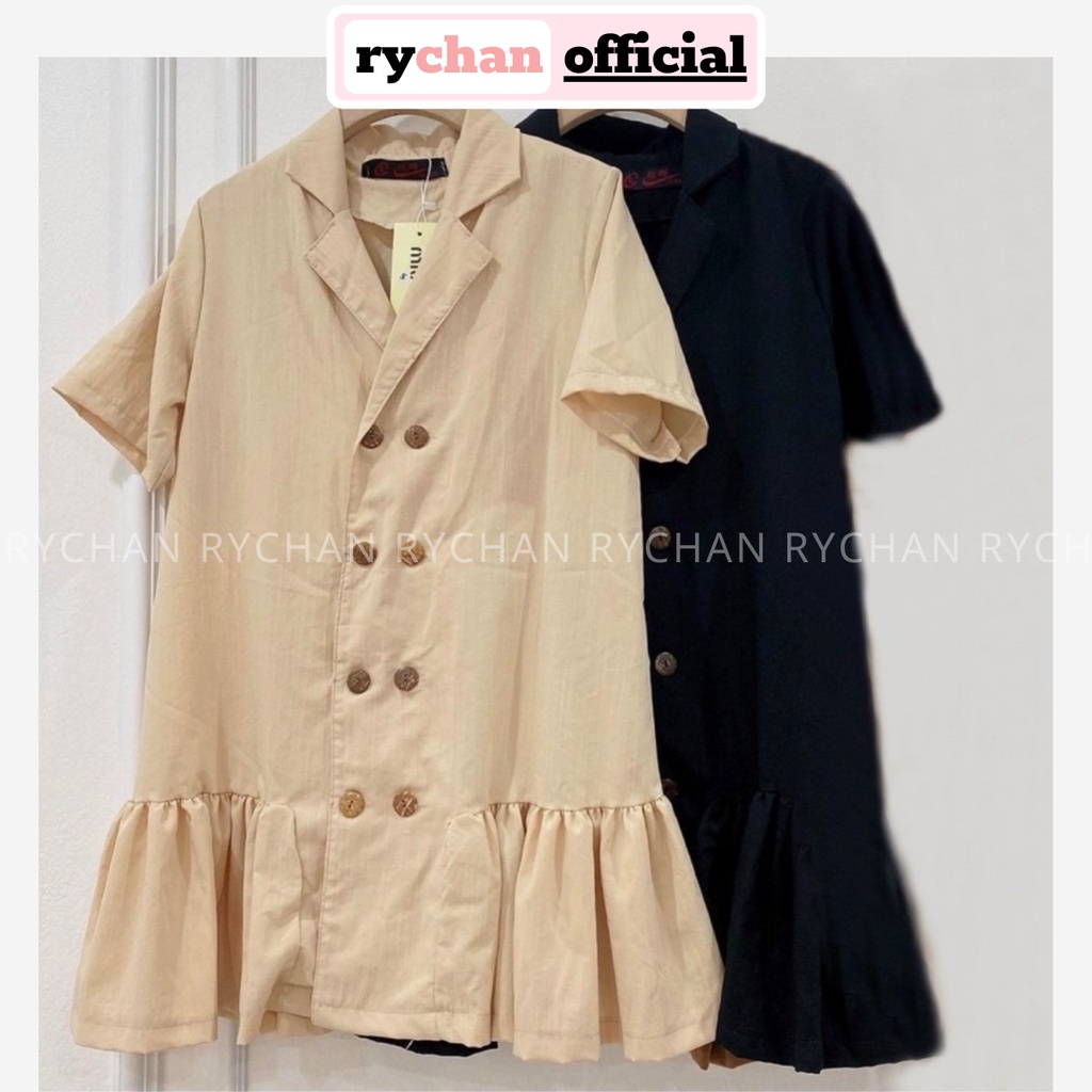 Đầm Váy Nữ ĐI Họp Lớp Cổ Vest Tay Ngắn Nút Đen Trước Đuôi Cá Thanh Lịch Trẻ Trung Màu Kem Đen[ẢNH THẬT CUỐI] - DX9723