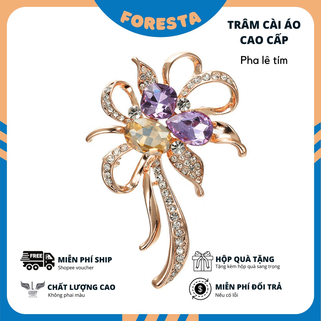 Trâm cài áo pha lê tím cao cấp FORESTA, tôn lên vẻ đẹp quý phái sang trọng