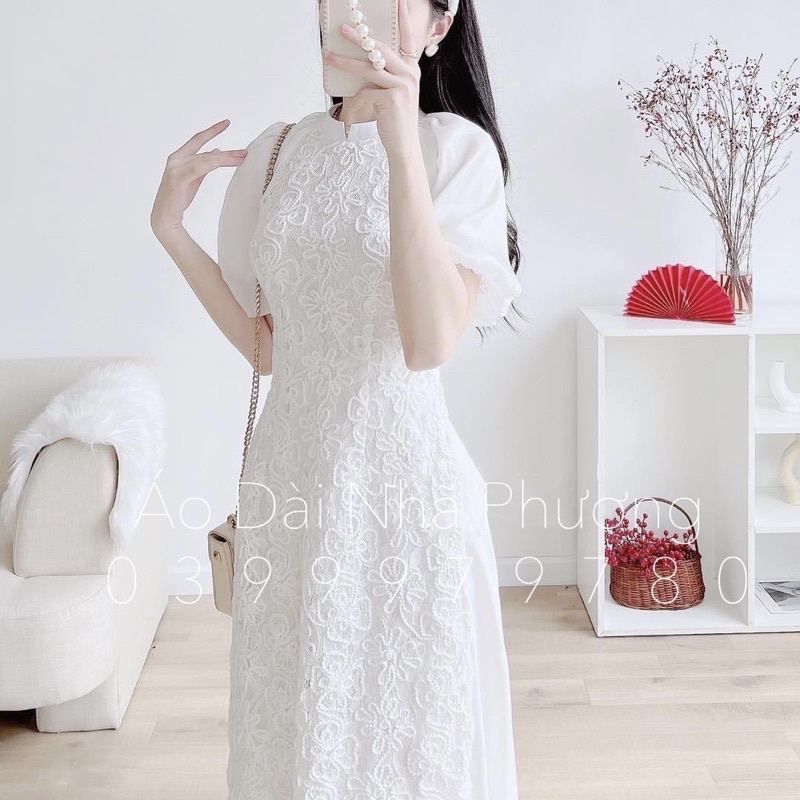 Áo Dài Cách Tân Tay Phồng Kèm Chân Váy Lụa Cao Cấp_Áo dài may sẵn Nhã Phương