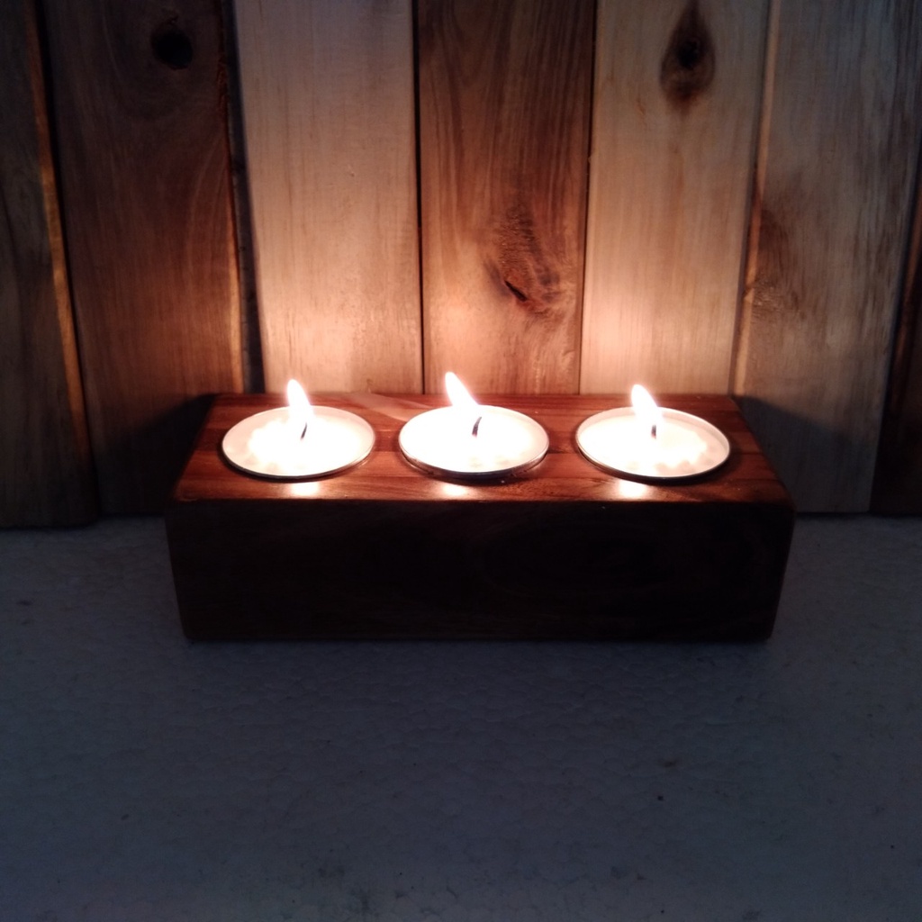 Chân đế để nến tealight gỗ 3 nến 14x6x4cm Greenhouse - Ngôi Nhà Xanh