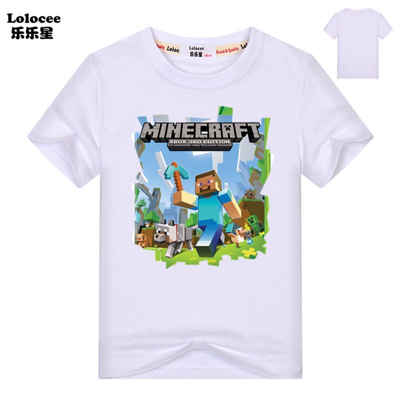 Áo Thun 100% Cotton Tay Ngắn In Hình Minecraft