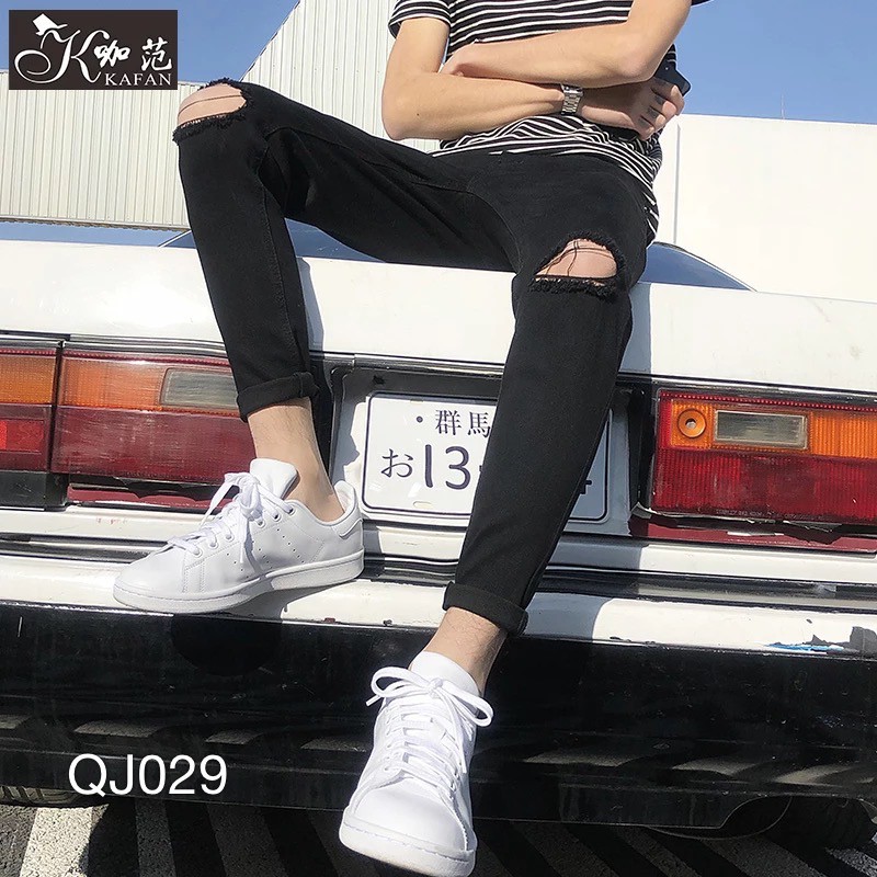 QJ029 - QUẦN JEAN NAM ĐEN RÁCH GỐI | BigBuy360 - bigbuy360.vn