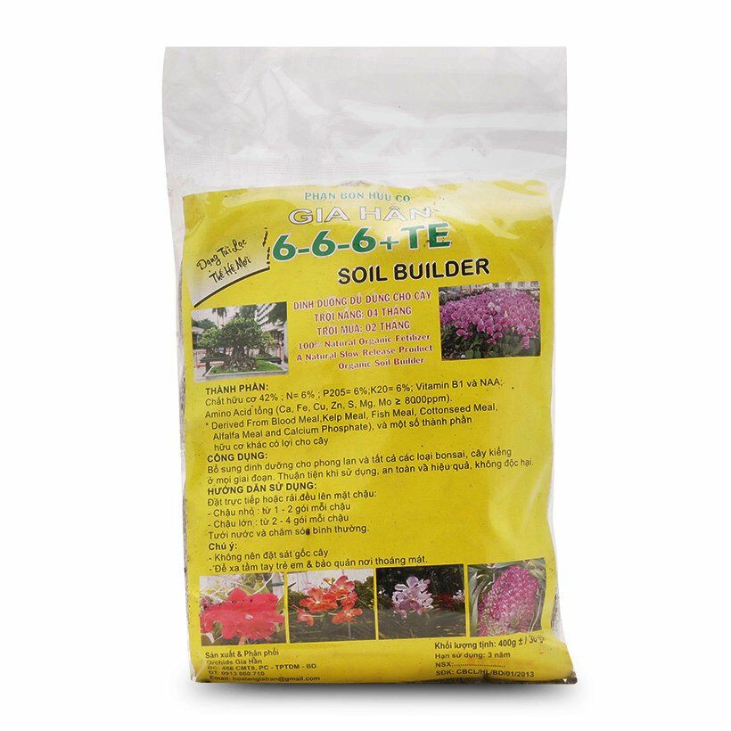Phân Bón Hữu Cơ Túi Lọc Gia Hân 6-6-6+Te Bố Sung Dinh Dưỡng cho Lan, Bonsai và cây kiểng 400Gr (36 gói)