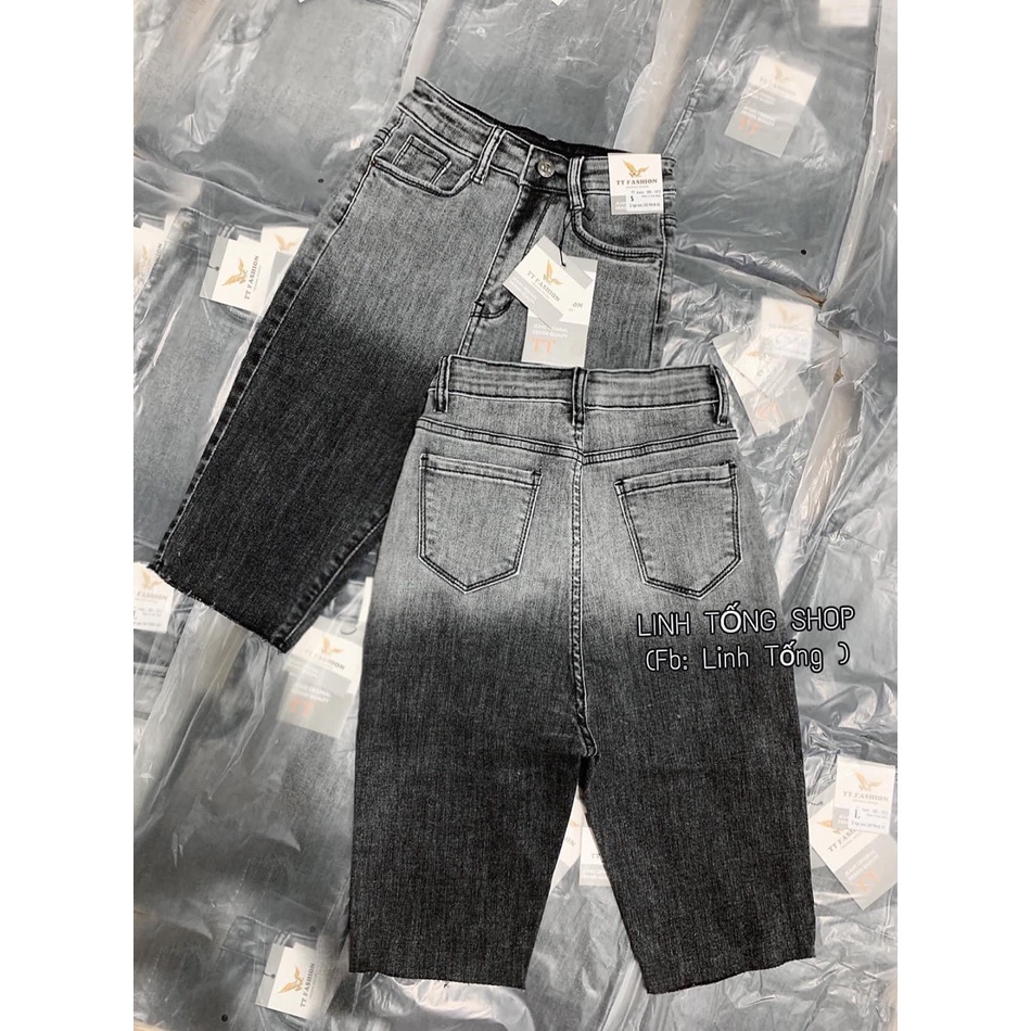 Quần jeans ngố lửng Xám Loang lưng cao, co dãn mạnh rẻ đẹp dành cho người béo BIG SIZE 60-90kg Moliruan 4096