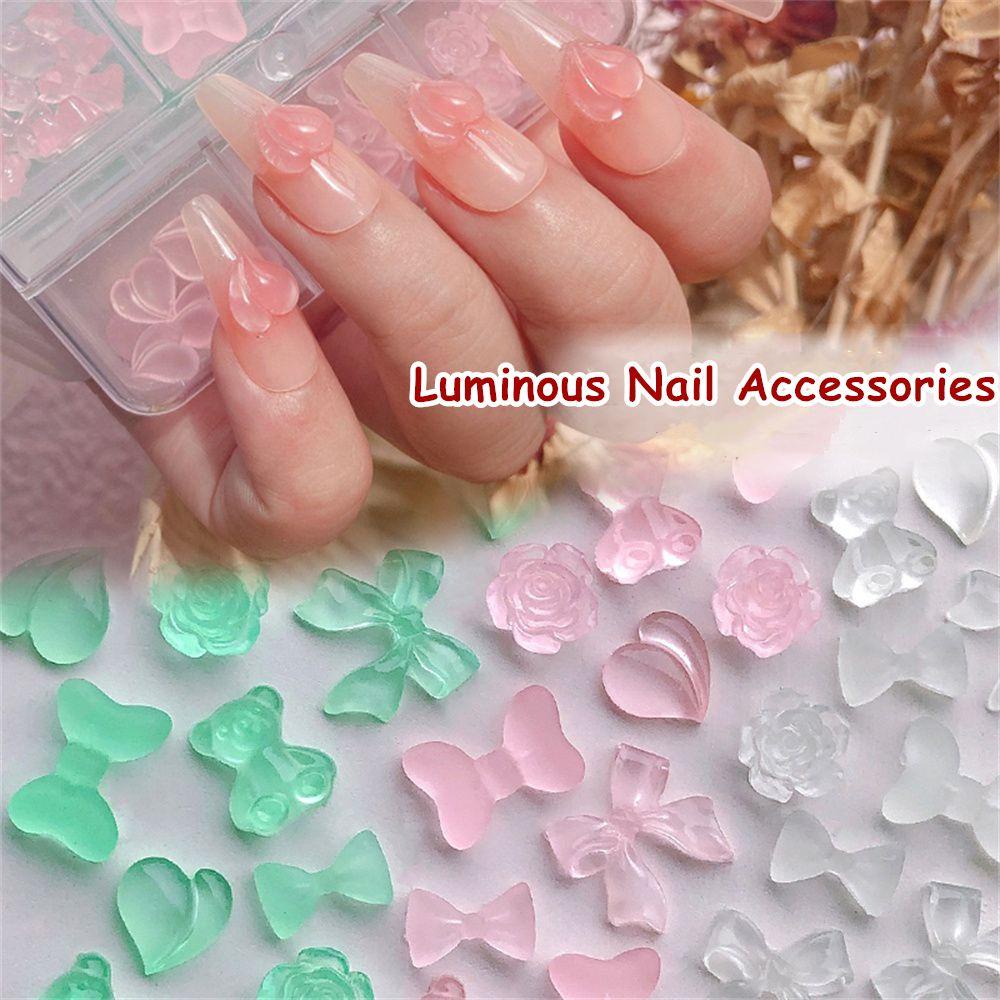 JUNE Hộp 6 Ngăn Đựng Hạt Nhựa 3D Đính Móng Nghệ Thuật