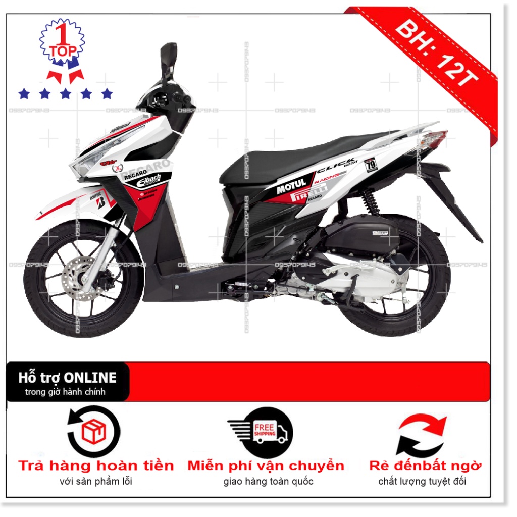 ( Quí khách vui lòng mang ra tiệm cho thợ dán ) Tem Click 125i RECARO trắng