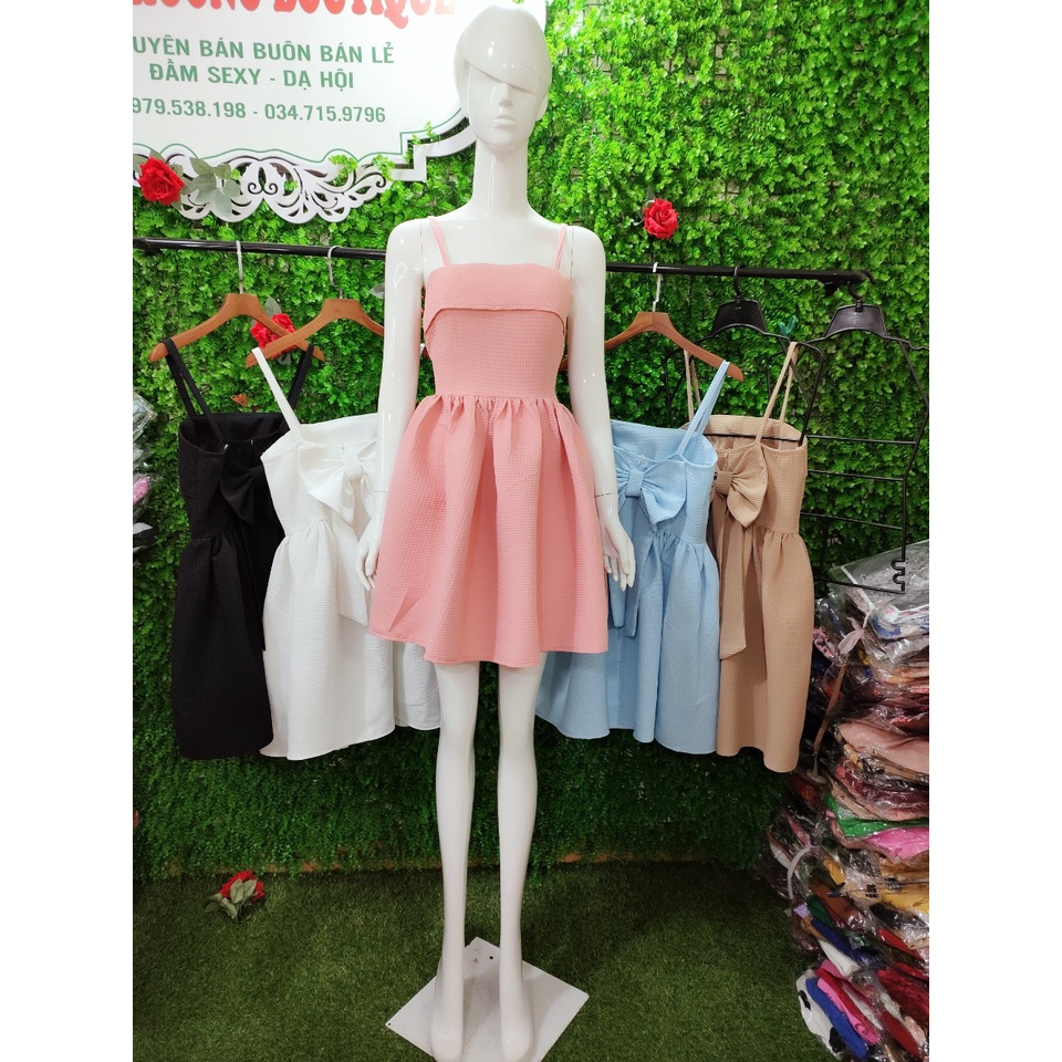 Đầm babydol cúp ngực xoè phối nơ sau lưng. Váy đẹp dự tiệc.