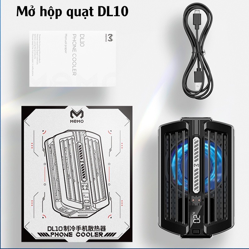Quạt tản nhiệt sò lạnh memo DL10 tặng 4 bao tay chơi game,Quạt siêu lạnh có đèn LED hiển thị nhiệt độ cho điện thoại.