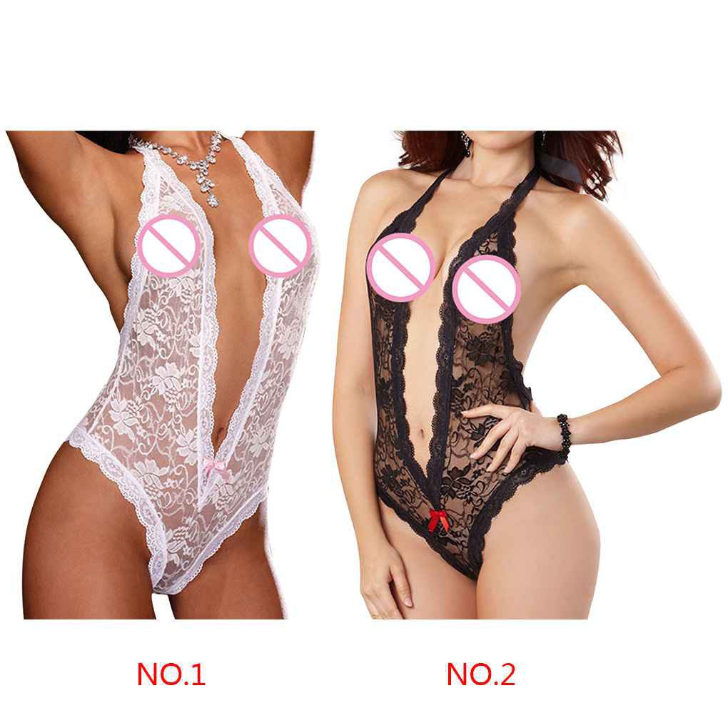 Đồ ngủ ren hoa liền thân cổ treo xuyên thấu quyến rũ cho nữ