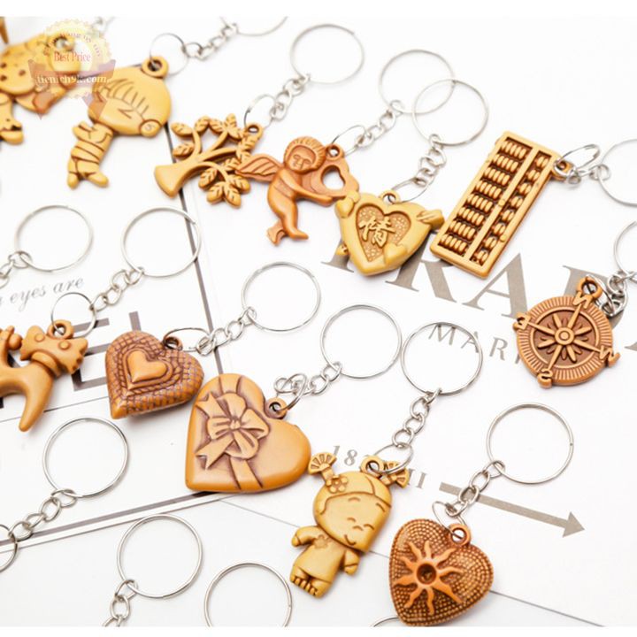 Combo 20 Móc khóa mặt gỗ khuy inox cài chìa khóa